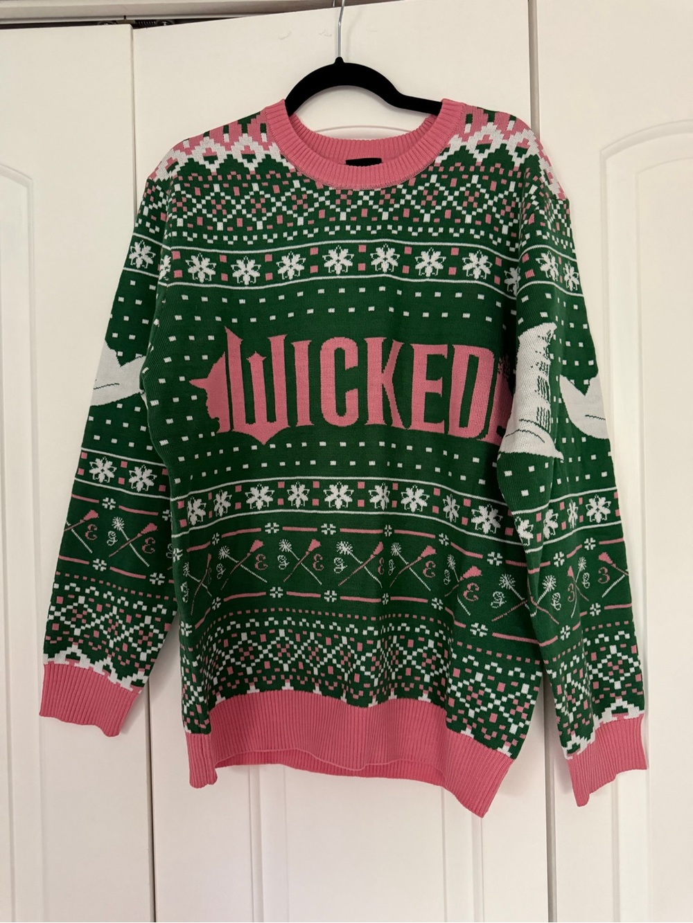 WICKED Green & Pink Graphic Holiday Sweater - Size Large
